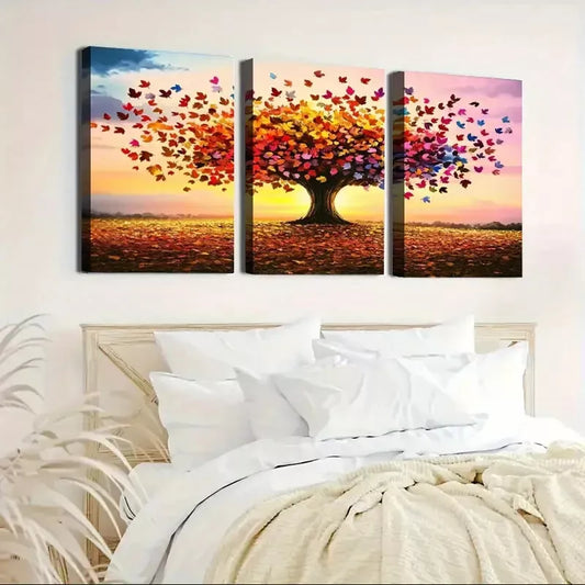 3pcs Vibrant Autumn Tree With Colorful Leaves Wall Art Set Canvas Framed 40x60cm - High Quality Print 100% Australian Made Wall Canvas Ready to Hang