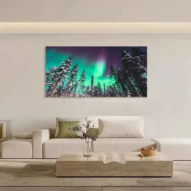 Fantasy Northern Lights & Snowy Wall Art Canvas Office Home Room Framed 120x60cm