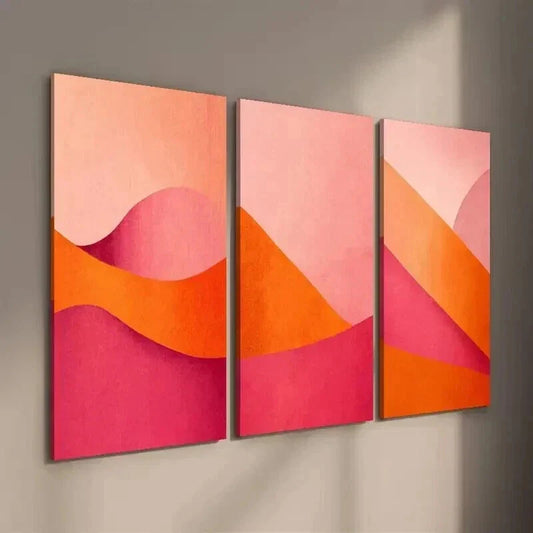 3pcs Pink and Orange Color Field Decor Wall Art Set Canvas Framed 40x60cm - High Quality Print 100% Australian Made Wall Canvas Ready to Hang
