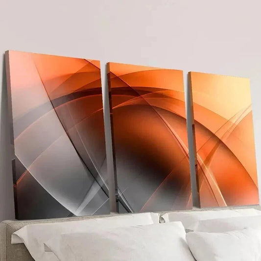 3pcs Black and Orange Wavy Shapes Wall Art Set Canvas Framed 40x60cm - High Quality Print 100% Australian Made Wall Canvas Ready to Hang