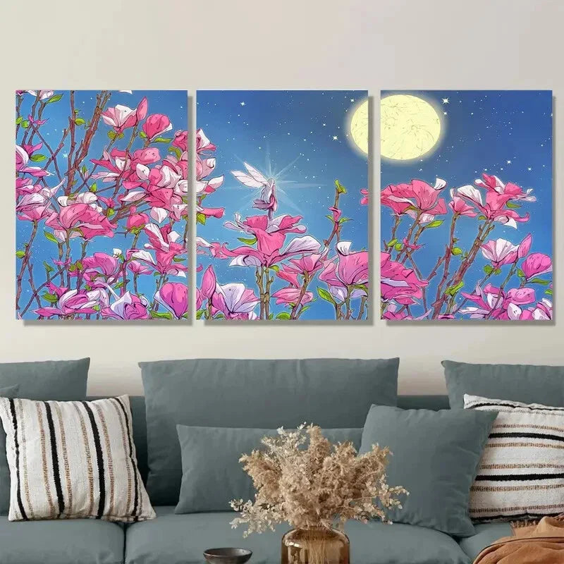 3pcs Charming Pink Flower Metal Print Ready to Hang Art