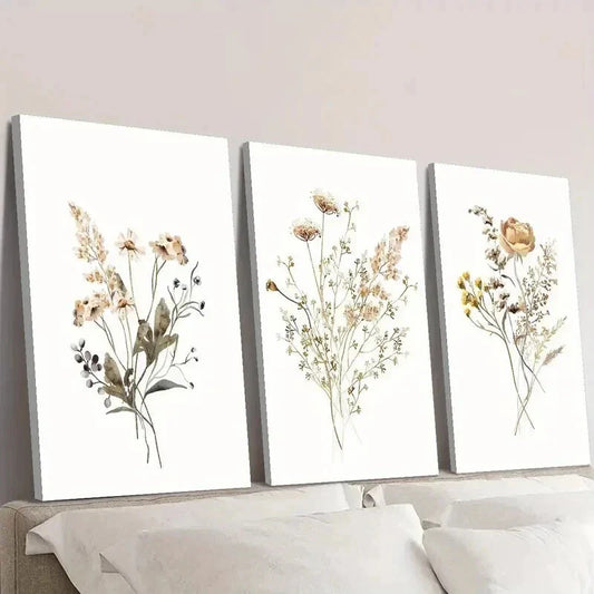3pcs Rustic Wildflower in Golden & Black Wall Art Set Canvas Framed 40x60cm - High Quality Print 100% Australian Made Wall Canvas Ready to Hang