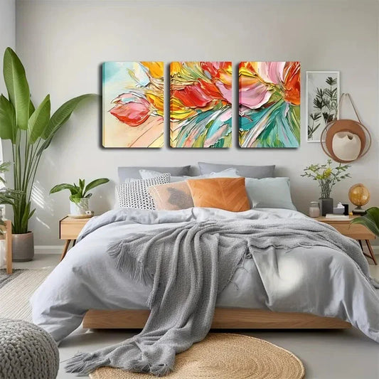 3pcs Vibrant Watercolor Tulip Triptych Perfect Wall Art Set Canvas Framed 40x60cm - High Quality Print 100% Australian Made Wall Canvas Ready to Hang