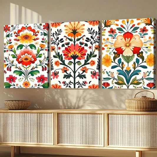 3pcs Floral Elegant Red Yellow & Orange Leaves Wall Art Set Canvas Framed 40x60cm - High Quality Print 100% Australian Made Wall Canvas Ready to Hang