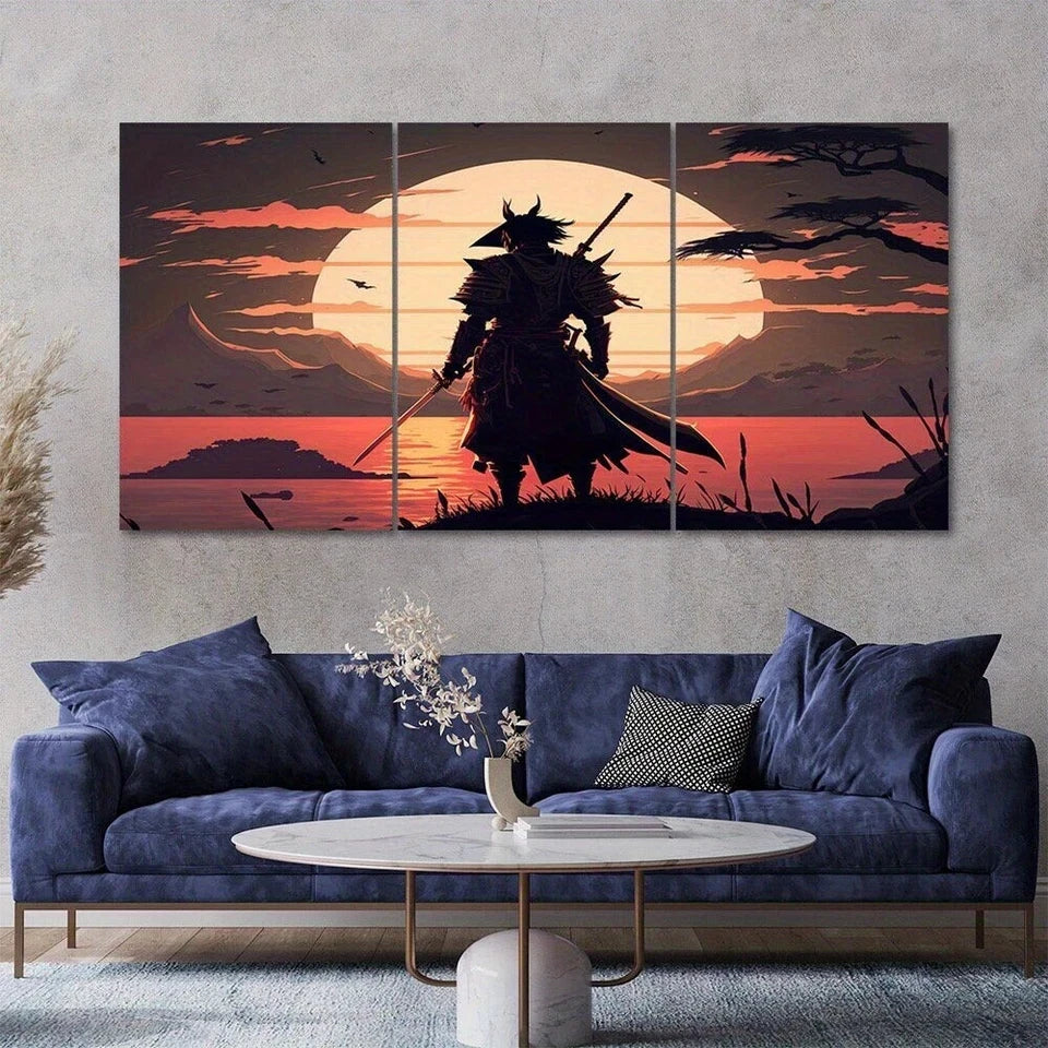 3pcs Samurai Tree Black and White Metal Print Ready to Hang Art