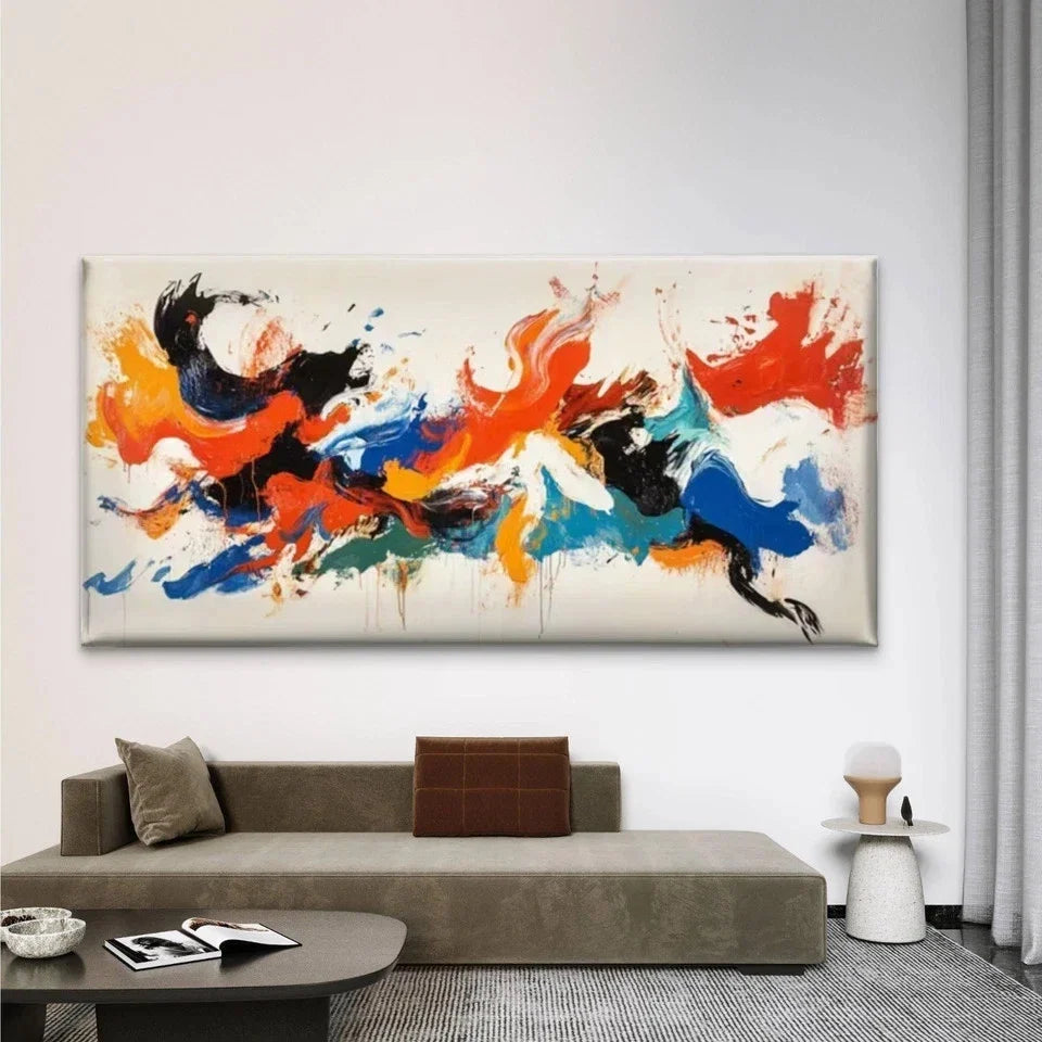 Dynamic Brushstrokes Abstract Wall Art Canvas Office Home Room Framed 80x45cm