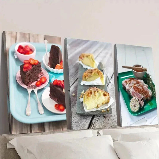 3pcs Chocolate Cake and Pork Chop Wall Art Set Canvas Framed 40x60cm - High Quality Print 100% Australian Made Wall Canvas Ready to Hang