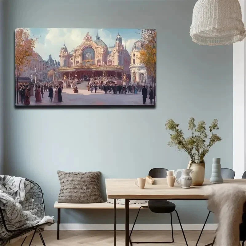 Church Bustling Crowd Space Wall Art Canvas Office Home Room Framed 120x60cm