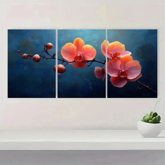 3pcs Painting Flowers Pink Colourful Blue Themed Metal Print Ready to Hang Art