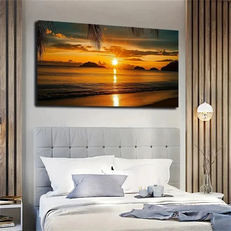 Golden Hour Reflection Beach Wall Art Canvas Office Home Room Framed 120x60cm