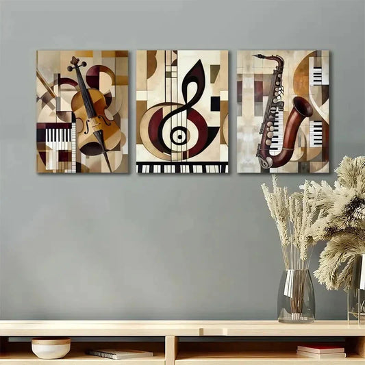 3pcs Colourful Music Abstract Music Painting Metal Print Ready to Hang Art
