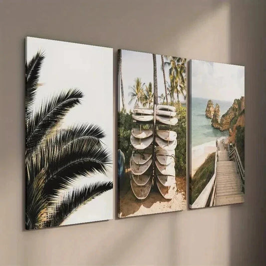 3pcs Southern California Beach Walk & Surfboards Wall Art Set Canvas Framed 40x60cm - High Quality Print 100% Australian Made Wall Canvas Ready to Hang
