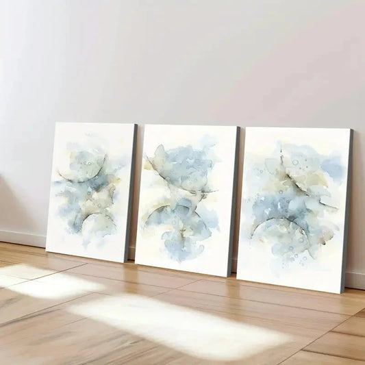 3pcs Abstract Blue Gray Brush Strokes White Wall Art Set Canvas Framed 40x60cm - High Quality Print 100% Australian Made Wall Canvas Ready to Hang
