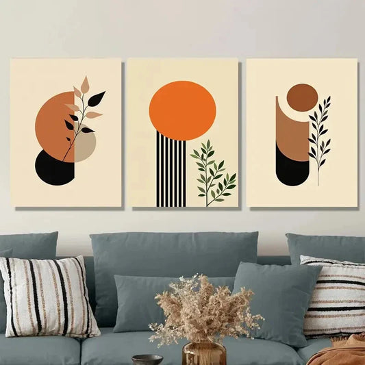3pcs Minimalist Botanical Geometric Shapes Metal Print Ready to Hang Art