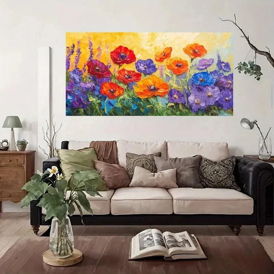 Modern Vintage Floral Wall Art Canvas Office Home Room Framed 80x45cm