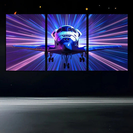 3pcs Shuttle Machine Purple Themed Metal Print Ready to Hang Art