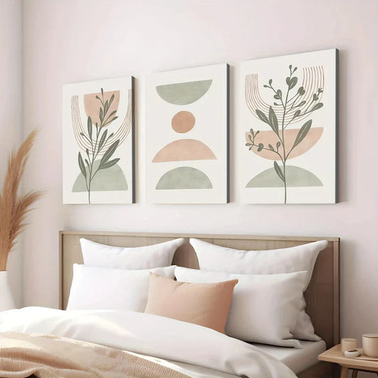 3pcs Sage Green Modern Abstract Blush Pink Green Wall Art Set Canvas Framed 40x60cm - High Quality Print 100% Australian Made Wall Canvas Ready to Hang