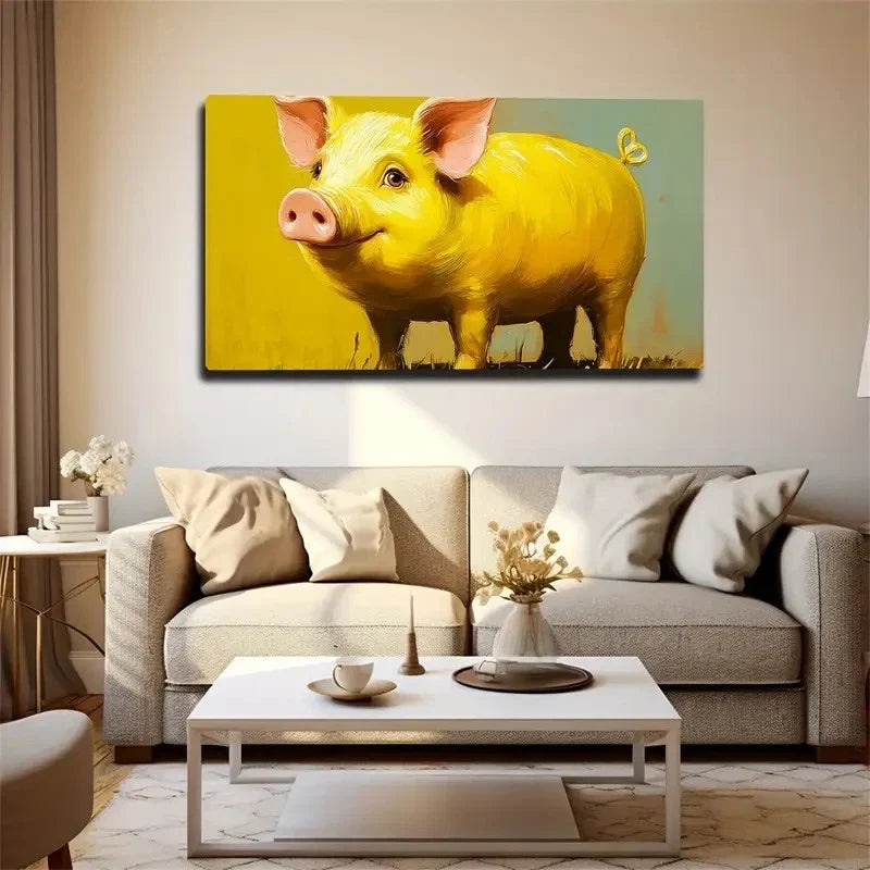 Piglet Ears Pink Tail Curled Wall Art Canvas Office Home Room Framed 80x45cm