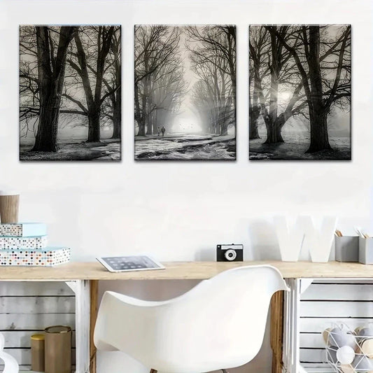 3pcs Winter Wonderland Snowy Trees Metal Print Ready to Hang Art