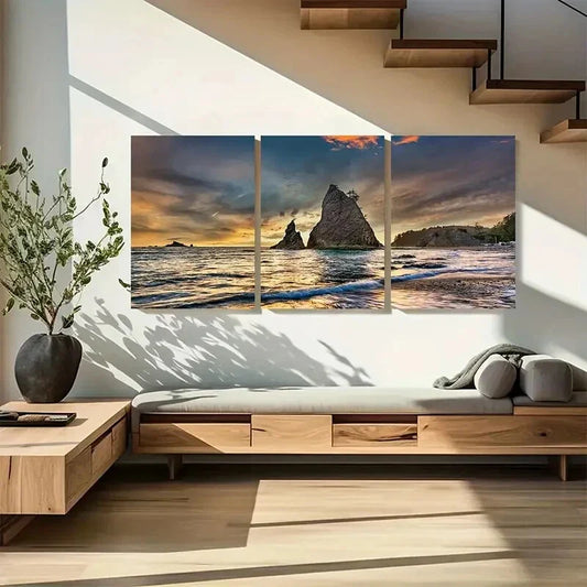 3pcs Scenic Ocean View with Rocky Formations Metal Print Ready to Hang Art