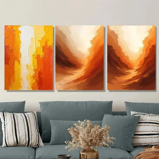 3pcs Vibrant Orange and White Metal Print Ready to Hang Art
