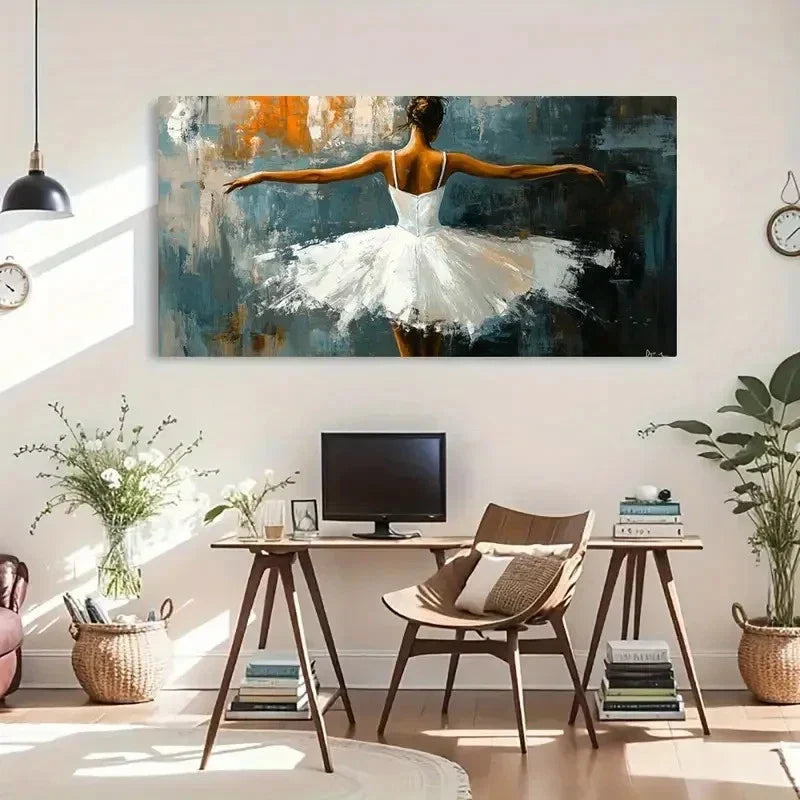 Graceful White Tutu Dancer Wall Art Canvas Office Home Room Framed 120x60cm
