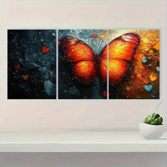 3pcs Vibrant Butterfly Colorful Abstract Metal Print Ready to Hang Art