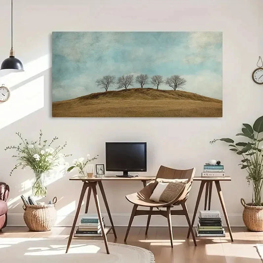 Winter Trees & Hills Landscape Wall Art Canvas Office Home Room Framed 80x45cm