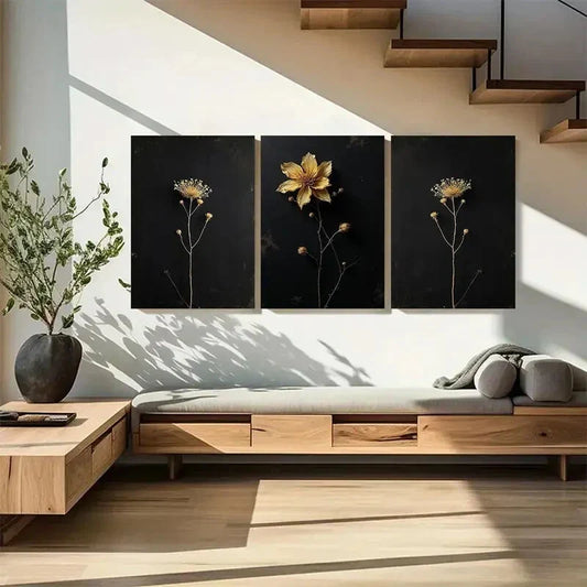3pcs Elegant Dried Flower Minimalist Botanical Metal Print Ready to Hang Art