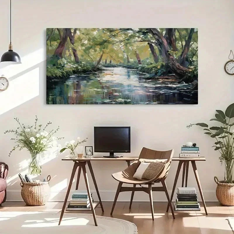Serene Forest River Perfect Wall Art Canvas Office Home Room Framed 120x60cm