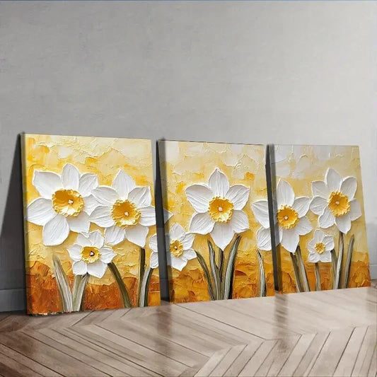 3pcs Textured Daffodils Colorful Nature Perfect Wall Art Set Canvas Framed 40x60cm - High Quality Print 100% Australian Made Wall Canvas Ready to Hang