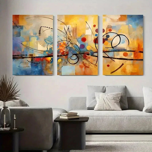 3pcs Colorful Swirls, Circles & Bold Shapes Metal Print Ready to Hang Art