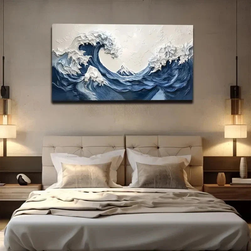Serene Blue And White Wall Art canvas office home room framed 120x60cm