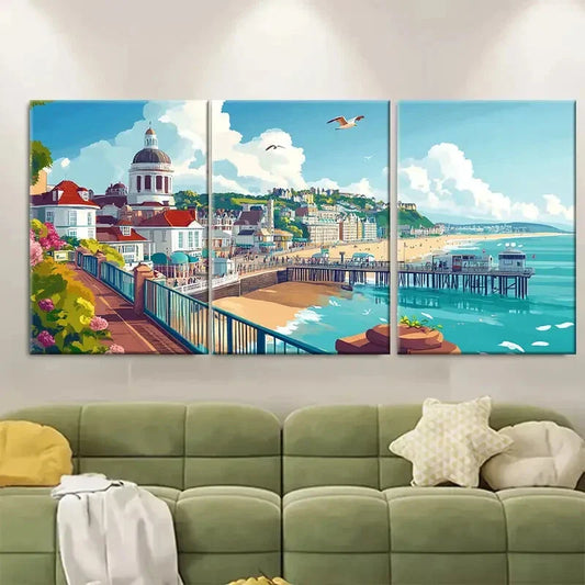 3pcs Eastbourne Coastal Scene Unique Metal Print Ready to Hang Art