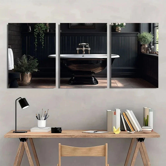 3pcs Black Royal Flush Retro Bathroom Elegant Metal Print Ready to Hang Art