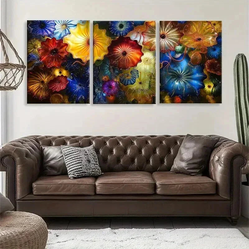 3pcs Colorful Umbrella Flower Design Perfect Wall Art Set Canvas Framed 40x60cm - High Quality Print 100% Australian Made Wall Canvas Ready to Hang
