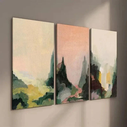 3pcs Abstract Retro Forest Landscape Wall Art Set Canvas Framed 40x60cm - High Quality Print 100% Australian Made Wall Canvas Ready to Hang