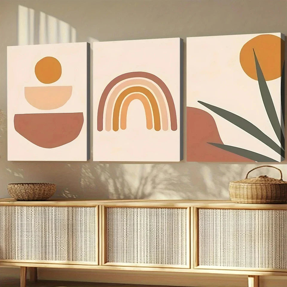3pcs Classic Modern Style Abstract Pinewood Wall Art Set Canvas Framed 40x60cm - High Quality Print 100% Australian Made Wall Canvas Ready to Hang