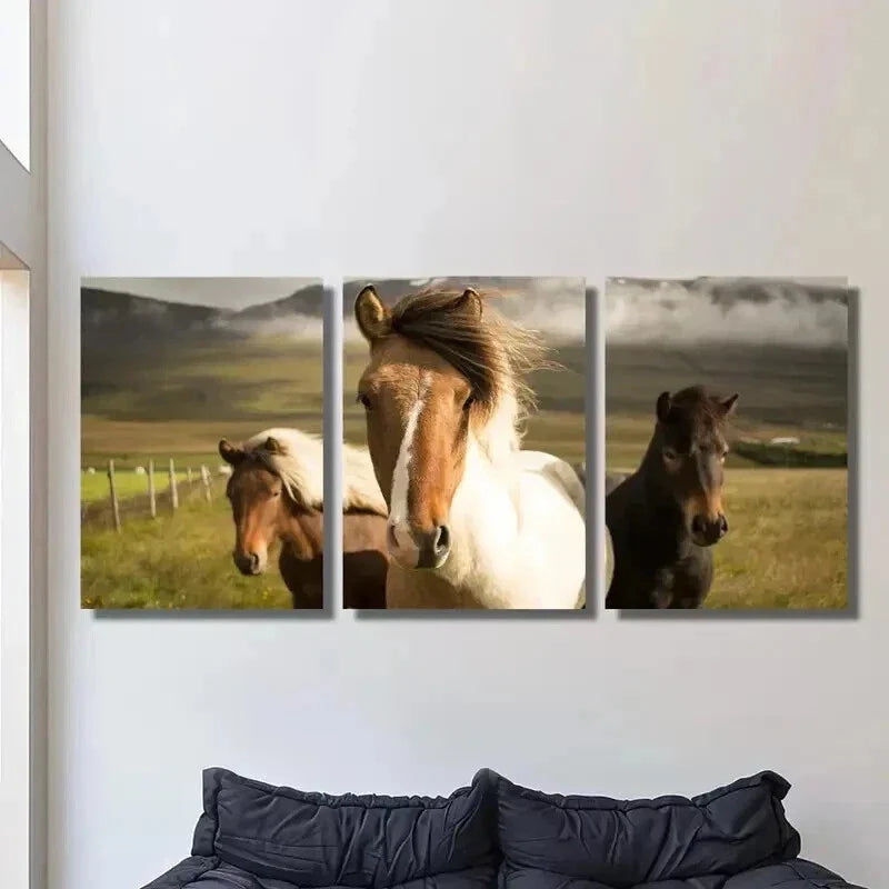 3pcs Mountain Ranch Horses Portrait Wall Art Set Canvas Framed 40x60cm - High Quality Print 100% Australian Made Wall Canvas Ready to Hang