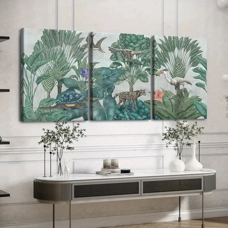3pcs Tropical Forest & Birds Trees River Clouds Wall Art Set Canvas Framed 40x60cm - High Quality Print 100% Australian Made Wall Canvas Ready to Hang