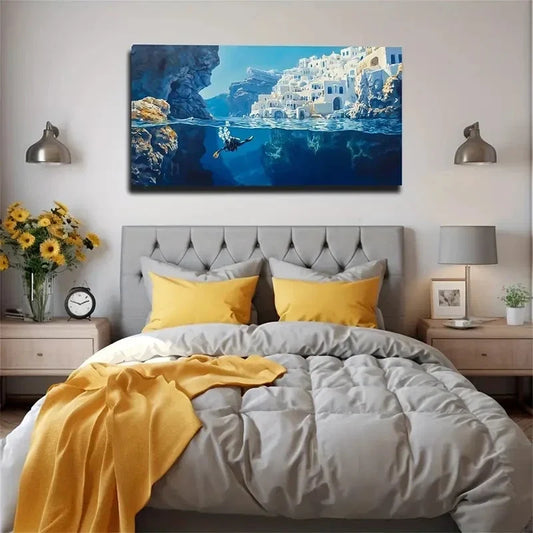 Underwater White House Diving Wall Art Canvas Office Home Room Framed 120x60cm