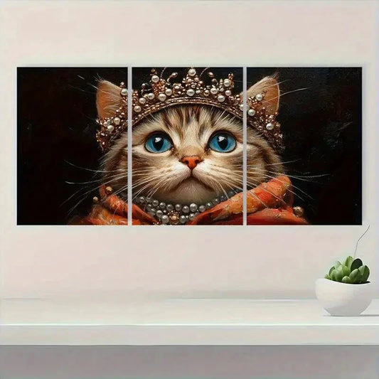 3pcs Elegant Crown & Pearl Attire Dark Metal Print Ready to Hang Art