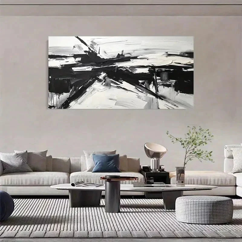 Abstract Black And White Decor Wall Art Canvas Office Home Room Framed 120x60cm