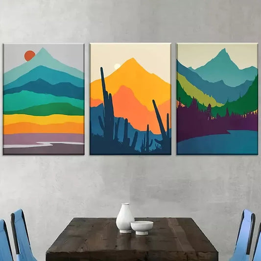 3pcs Modern Fashion Natural Mountain Landscape Wall Art Set Canvas Framed 40x60cm - High Quality Print 100% Australian Made Wall Canvas Ready to Hang