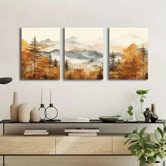 3pcs Autumn Mountain and Forest Landscape Wall Art Set Canvas Framed 40x60cm - High Quality Print 100% Australian Made Wall Canvas Ready to Hang