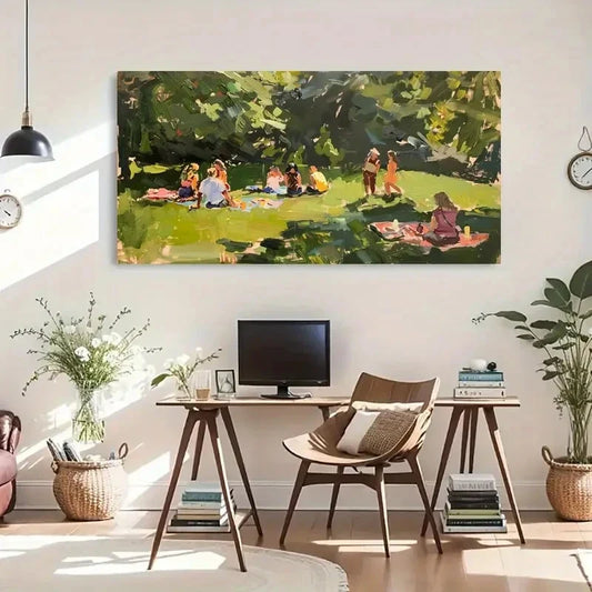 Impressionistic Forest Park Wall Art Canvas Office Home Room Framed 120x60cm