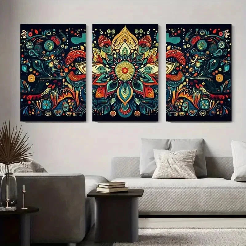 3pcs Colorful Bohemian Floral Abstract Floral Metal Print Ready to Hang Art