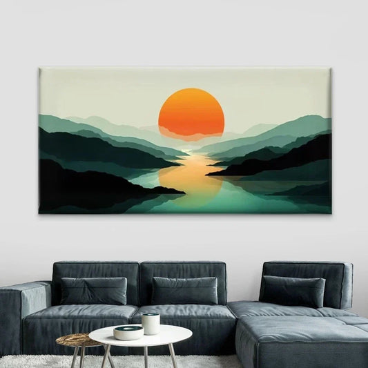 Sunset Mountain Landscape Wall Art Canvas Office Home Room Framed 80x45cm