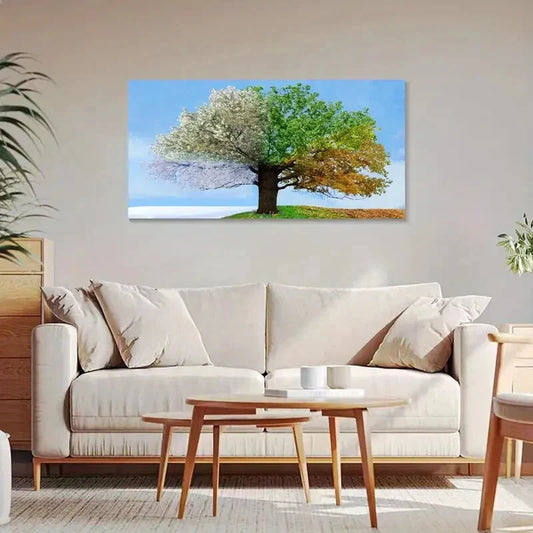 Four Seasons Tree Of Life Walcl Art Canvas Office Home Room Framed 120x60cm
