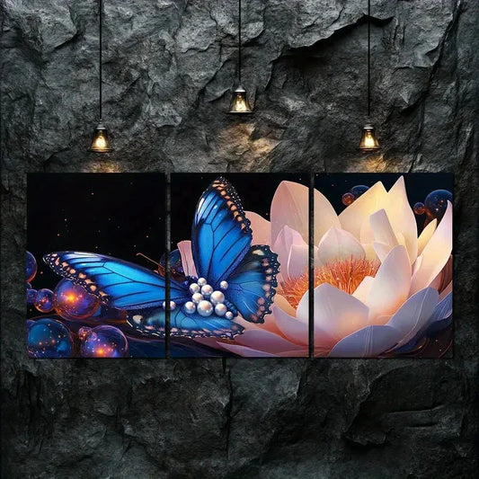 3pcs Beautiful Blue Butterfly Nature Perfect Wall Art Set Canvas Framed 40x60cm - High Quality Print 100% Australian Made Wall Canvas Ready to Hang